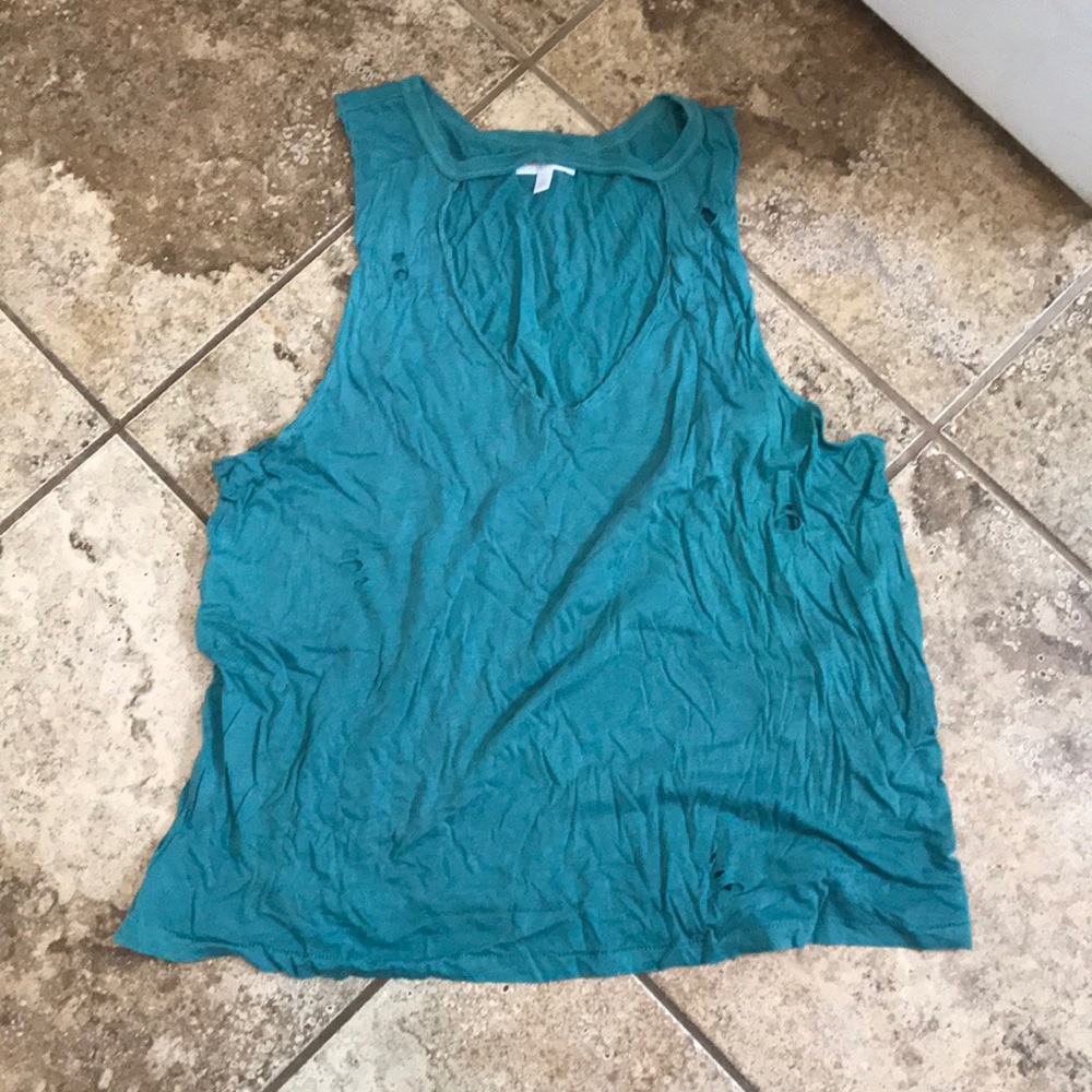 Large abound distressed muscle shirt teal